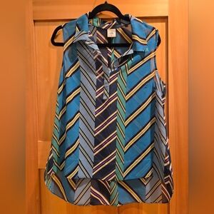 Cabi Ascot Semi Sheer Blue Green Sleeveless Blouse M